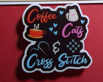 Coffee Cats&cross stitch NeedleMinder / Strong Magnets/ Needle Nanny / Needle Minder / Chart Magnets / Needle Holder/ Neodymium / Rare Earth