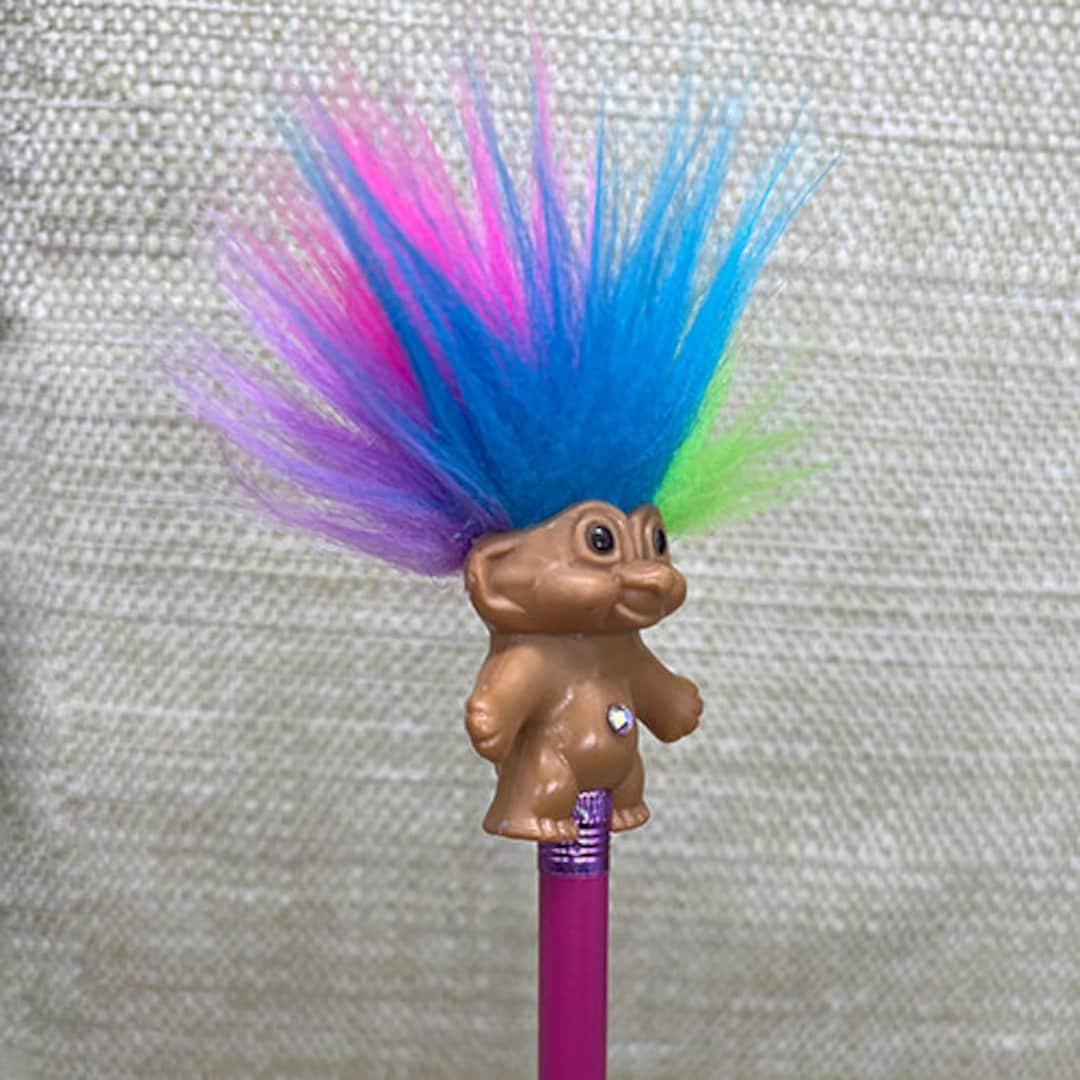 Troll Doll Pencil Topper, Neon Hair Troll Pencil, Troll Pencil, Troll