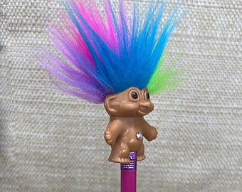 Troll Doll Pencil Topper, Neon Hair Troll Pencil, Troll Pencil, Troll Art, Troll Doll, Pencil, Neon Troll