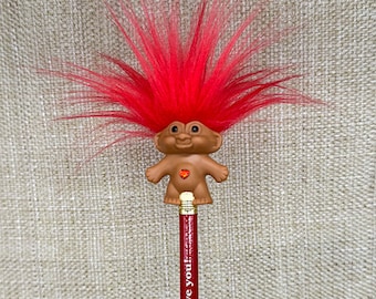 Red Heart Troll Pencil, Troll Doll Pencil Topper, Troll Pencil, Troll Art, Troll Doll, Pencil, I Love You Troll Doll, Valentine Doll