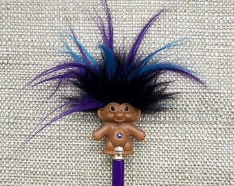 Troll Doll Pencil Topper, Black Purple Blue Troll Pencil, Troll Pencil, Troll Art, Troll Doll, Pencil, Noir Rainbow Troll