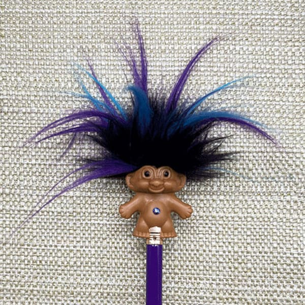 Troll Doll Pencil Topper, Black Purple Blue Troll Pencil, Troll Pencil, Troll Art, Troll Doll, Pencil, Noir Rainbow Troll