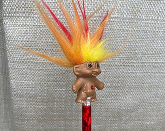 Troll Doll Pencil Topper, Flame Hair Troll Pencil, Troll Pencil, Troll Art, Troll Doll, Pencil, Flame Troll