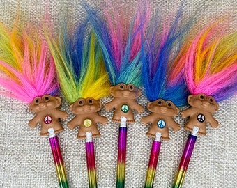 Peace Troll Doll Pencil Topper, Rainbow Troll Pencil, Troll Pencil, Troll Art, Troll Doll, Pencil, Rainbow Troll