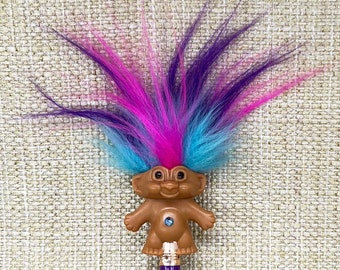 Troll Doll Pencil Topper, Purple Blue Pink Troll Pencil, Troll Pencil, Troll Art, Troll Doll, Pencil, Blue Purple Rainbow Troll