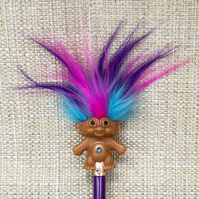 Troll Doll Pencil Topper, Purple Blue Pink Troll Pencil, Troll Pencil, Troll Art, Troll Doll, Pencil, Blue Purple Rainbow Troll image 1