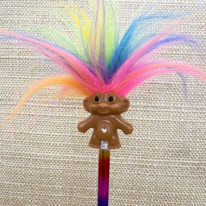 Troll Doll Pencil Topper, Rainbow Troll Doll, Troll Pencil, Troll Art, Troll Doll, Pencil, Rainbow Troll, OOAK Troll Doll