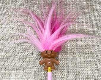 Breast Cancer Awareness Troll Doll, Troll Doll Pencil Topper, Pink Troll Pencil, Troll Pencil, Troll Art, Troll Doll, Pencil, Pink Troll