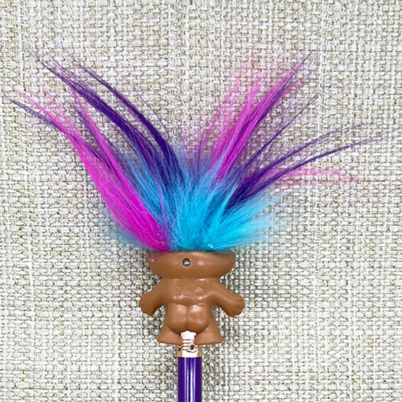 Troll Doll Pencil Topper, Purple Blue Pink Troll Pencil, Troll Pencil, Troll Art, Troll Doll, Pencil, Blue Purple Rainbow Troll image 4