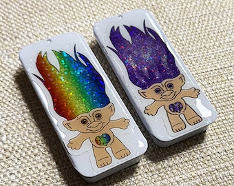 Rainbow Glitter Troll Doll Slider Tin: Pill/Mint Holder