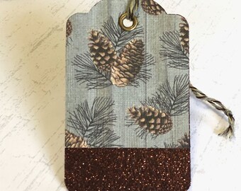 Set of 8 Handmade Vintage Inspired Christmas Gift Tags - Framed Pine Cone Christmas Tags Tripled Layered