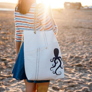 Recycled Sailcloth Shopper Bag Marine Life Navy Octopus Design