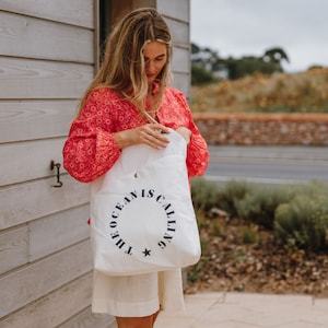 Recycled Sailcloth Shopper Bag Navy &quot;The Ocean is Calling&quot; Design