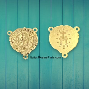 Gold Fancy Miraculous Medal Rosary Center Medal | Italian Rosary Parts