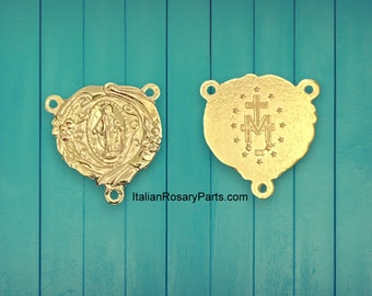 Gold Fancy Miraculous Medal Rosary Center Medal | Italian Rosary Parts