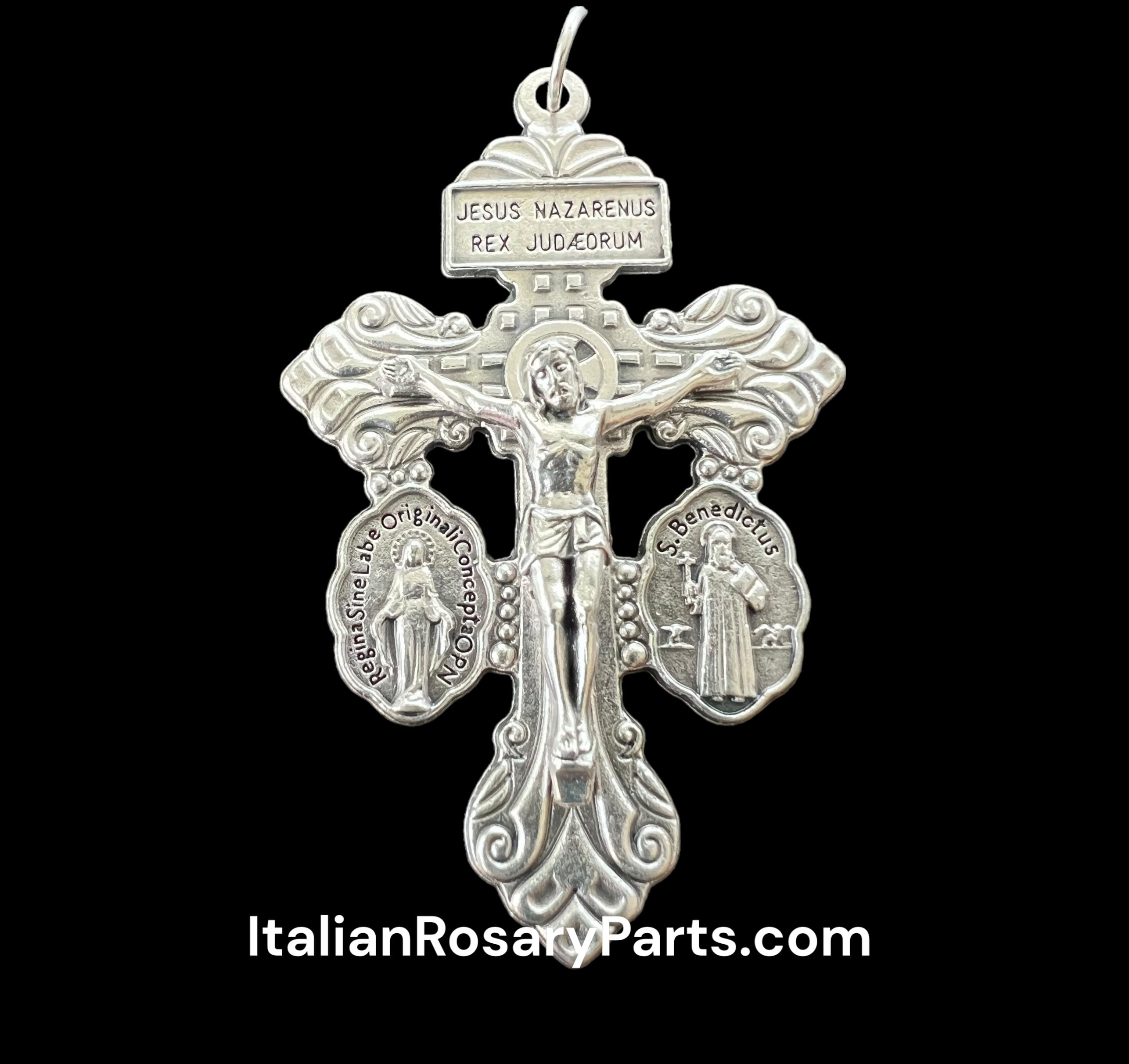 Bulk Pack of 25 - Pardon Indulgence Crucifix Triple Threat Crucifix Cross  for Rosary Making with St Benedict Medal and Miraculous Medal - 2 1/8 Inch  Silver Oxidized Italian Crucifix Catholic Rosary Making Supplies