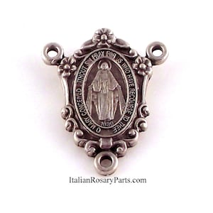 Miraculous Medal Rosary Center Flower and Scroll Shield | Italian Rosary Parts