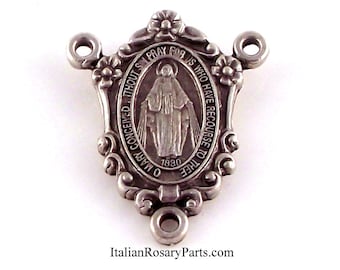 Miraculous Medal Rosary Center Flower and Scroll Shield | Italian Rosary Parts