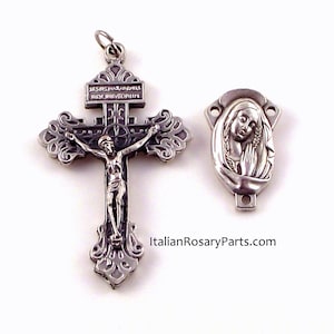 Betende Madonna mit Zöpfen Rosenkranzzentrum und Vergebungskruzifix-Medaillenset | Italienische Rosenkranz-Teile