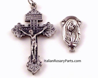 Praying Madonna w Braids Rosary Center and Pardon Crucifix Medal Set | Italian Rosary Parts