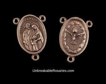 Bronze Holy Spirit Holy Family Virgin Mary, St Joseph and Jesus Rosary Center Medal | Italian Rosary Parts