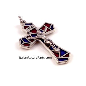 Stained Glass Style Rosary Crucifix Pendant From Italy Red and Blue Italian Rosary Parts image 3