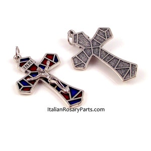 Stained Glass Style Rosary Crucifix Pendant From Italy Red and Blue Italian Rosary Parts image 6