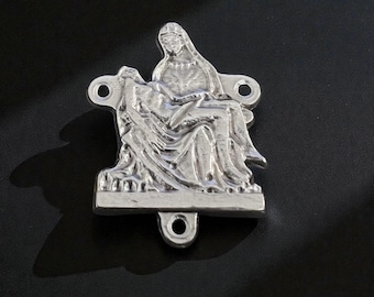 La Pieta Rosary Center Medal: Silver-Finish Virgin Mary and Jesus