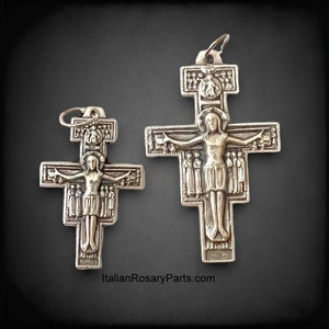 San Damiano Italian Rosary Crucifix with Latin Prayer on Back, Two Sizes To Choose From | Catholic  Italian Rosary Parts