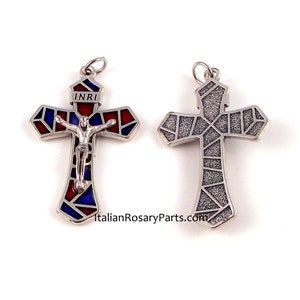 Stained Glass Style Rosary Crucifix Pendant From Italy Red and Blue Italian Rosary Parts image 7