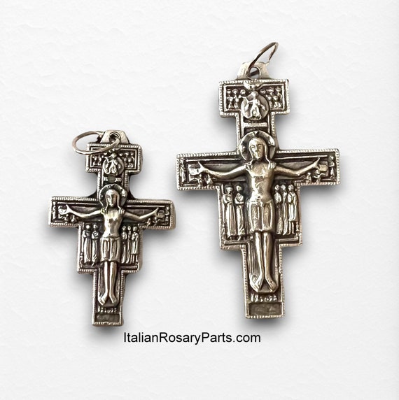San Damiano Italian Rosary Crucifix With Latin Prayer on Back, Two