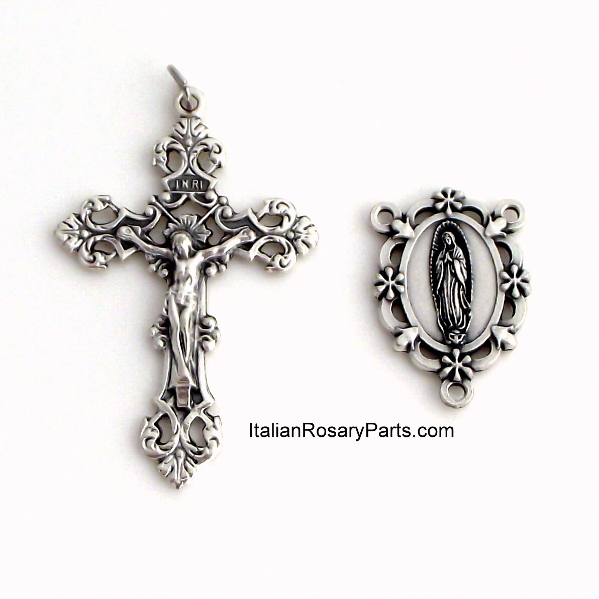 Italian Rosary Medal Set Virgin of Guadalupe w Fleur-di-Lis Italian C…