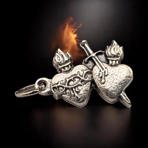 Sacred Heart of Jesus Immaculate Heart of Mary Bracelet Medal Charm | Italian Rosary Parts