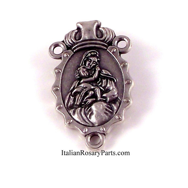 Madonna and Baby Jesus Oval Crested Rosary Center Medal Italian Rosary Parts image 1