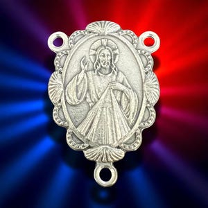 Divine Mercy of Jesus Rosary Center Medal In Shell Frame | Italian Rosary Parts