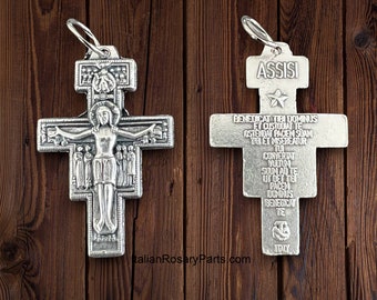 San Damiano Italian Rosary Crucifix with Latin Prayer on Back, Two Sizes To Choose From | Italian Rosary Parts