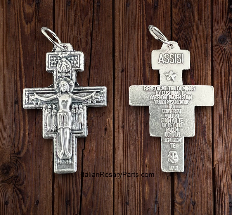 San Damiano Italian Rosary Crucifix with Latin Prayer on Back, Two Sizes To Choose From Italian Rosary Parts image 1