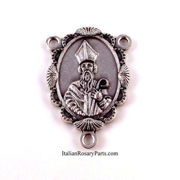 Saint Patrick Rosary Center Medal In Scalloped Frame | Italian Rosary Parts