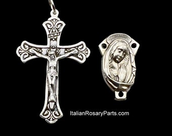 Rosary Set Flared Elegant Rosary Crucifix with Praying Madonna, Sacred Heart of Jesus Center| Italian Rosary Parts