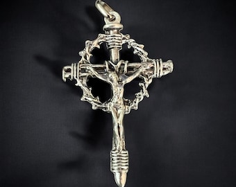 Italian Carpenter&#39;s Cross | Nail Rosary Crucifix with Crown of Thorns | Catholic Rosary Parts | Italian Rosary Parts