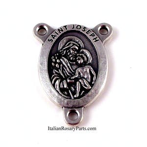 Saint Joseph w Baby Jesus Premium Oval Rosary Center Medal | Italian Rosary Parts