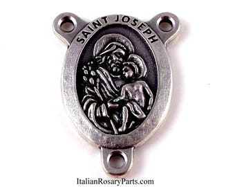 Saint Joseph w Baby Jesus Premium Oval Rosary Center Medal | Italian Rosary Parts