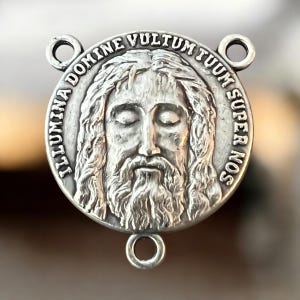 Catholic Rosary Medal | Holy Face of Jesus Veronica&#39;s Veil Silver Rosary Center Medal | Italian Rosary Parts