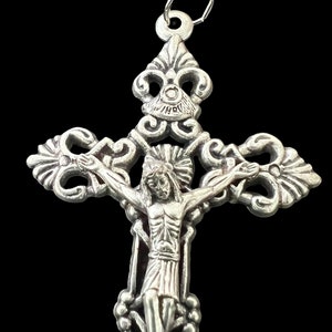 Open Fleur-de-Lis Rosary Crucifix Medal Pendant Italian Rosary Parts image 5