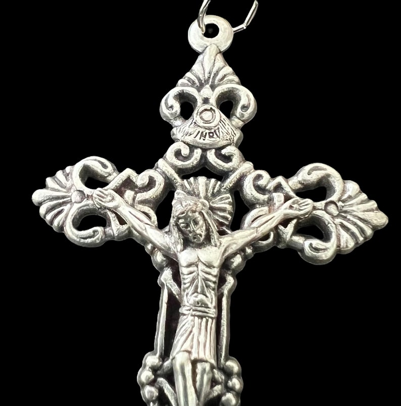Open Fleur-de-Lis Rosary Crucifix Medal Pendant Italian Rosary Parts image 5