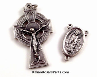 Italian Rosary Medal Set St Patrick and St Brigid, Bridget w Irish Celtic Crucifix | Italian Rosary Parts