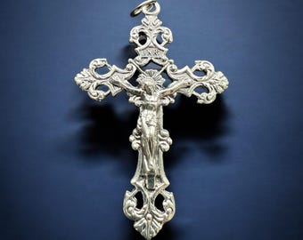 Catholic Rosary Crucifix: Intricate Silver Fleur-de-Lis Design, Italian Made