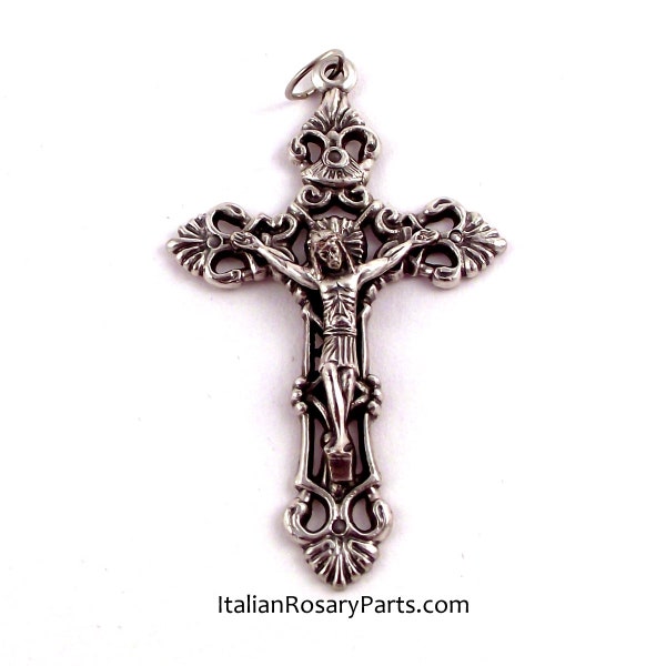 Open Fleur-de-Lis Rosary Crucifix Medal  Pendant | Italian Rosary Parts