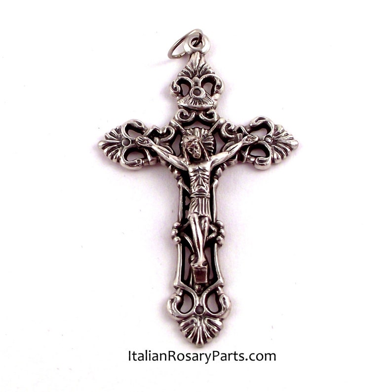 Open Fleur-de-Lis Rosary Crucifix Medal Pendant Italian Rosary Parts image 1