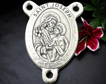 Catholic Rosary Centerpiece | Saint Joseph with Baby Jesus | Italian Rosary Parts